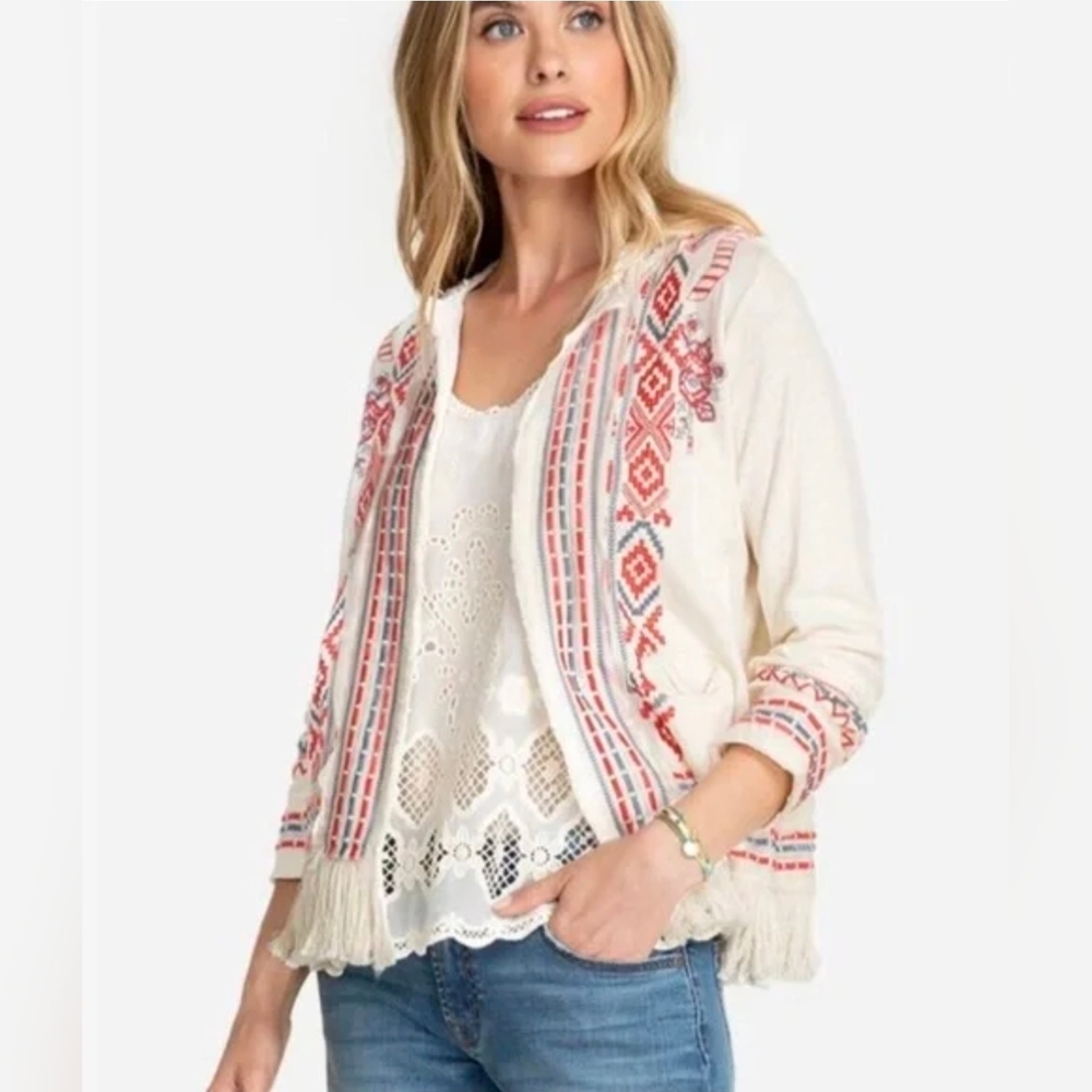 Johnny Was Yatzil Embroidered Fringe Jacket Size Small